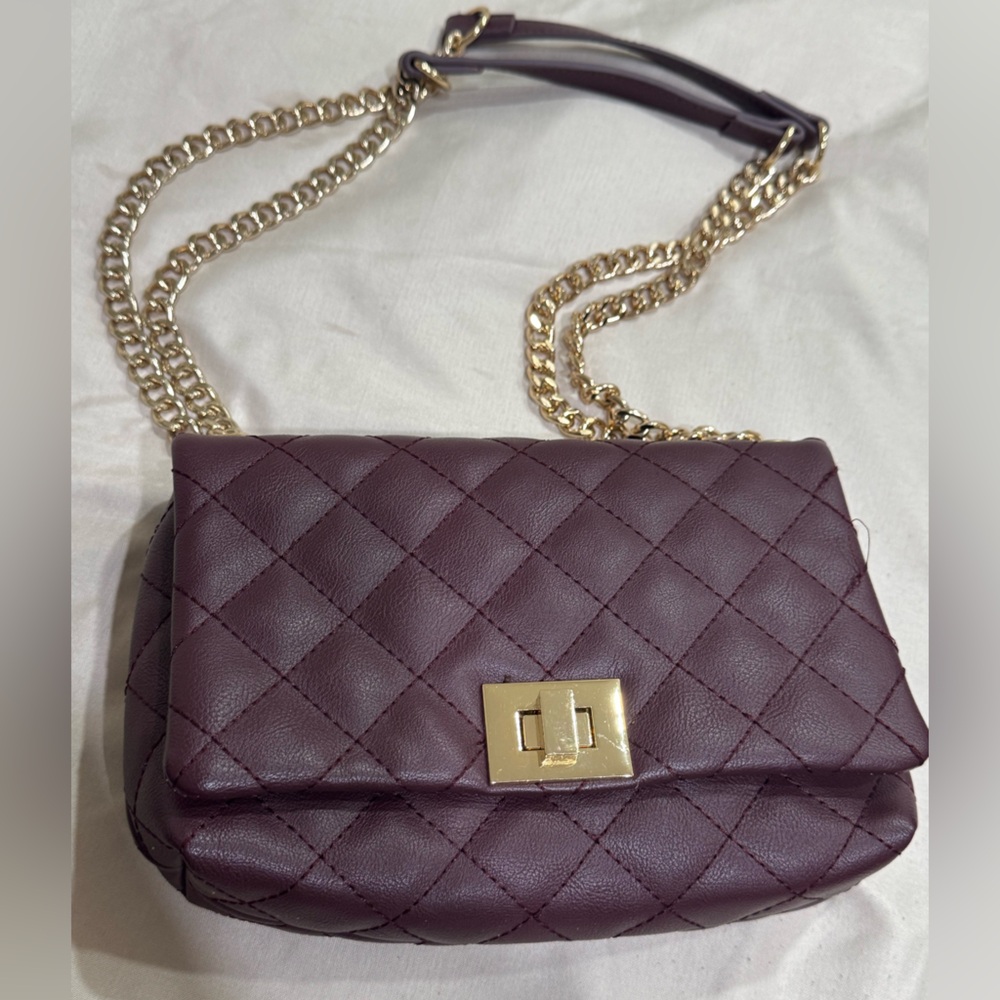 INC International Concepts Quilted Burgundy Crossbody with Gold Chain - Picture 3 of 10